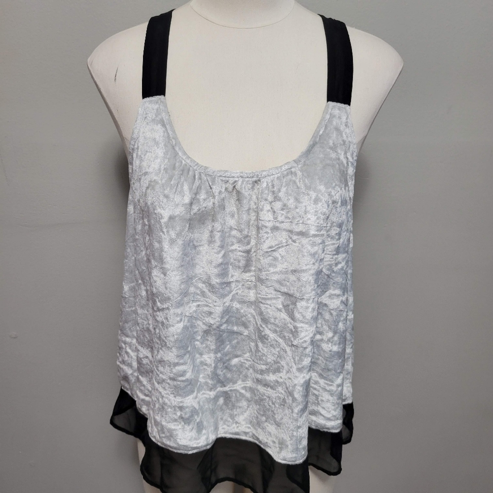 Mudd metallic silver velvet chiffon trim tank size large
